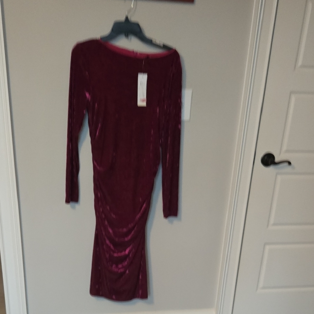 Nicole Miller Velvet Long Sleeve Dress in Deep Purple